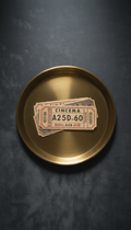 Classic Cinema Ticket Stubs on Brass Tray